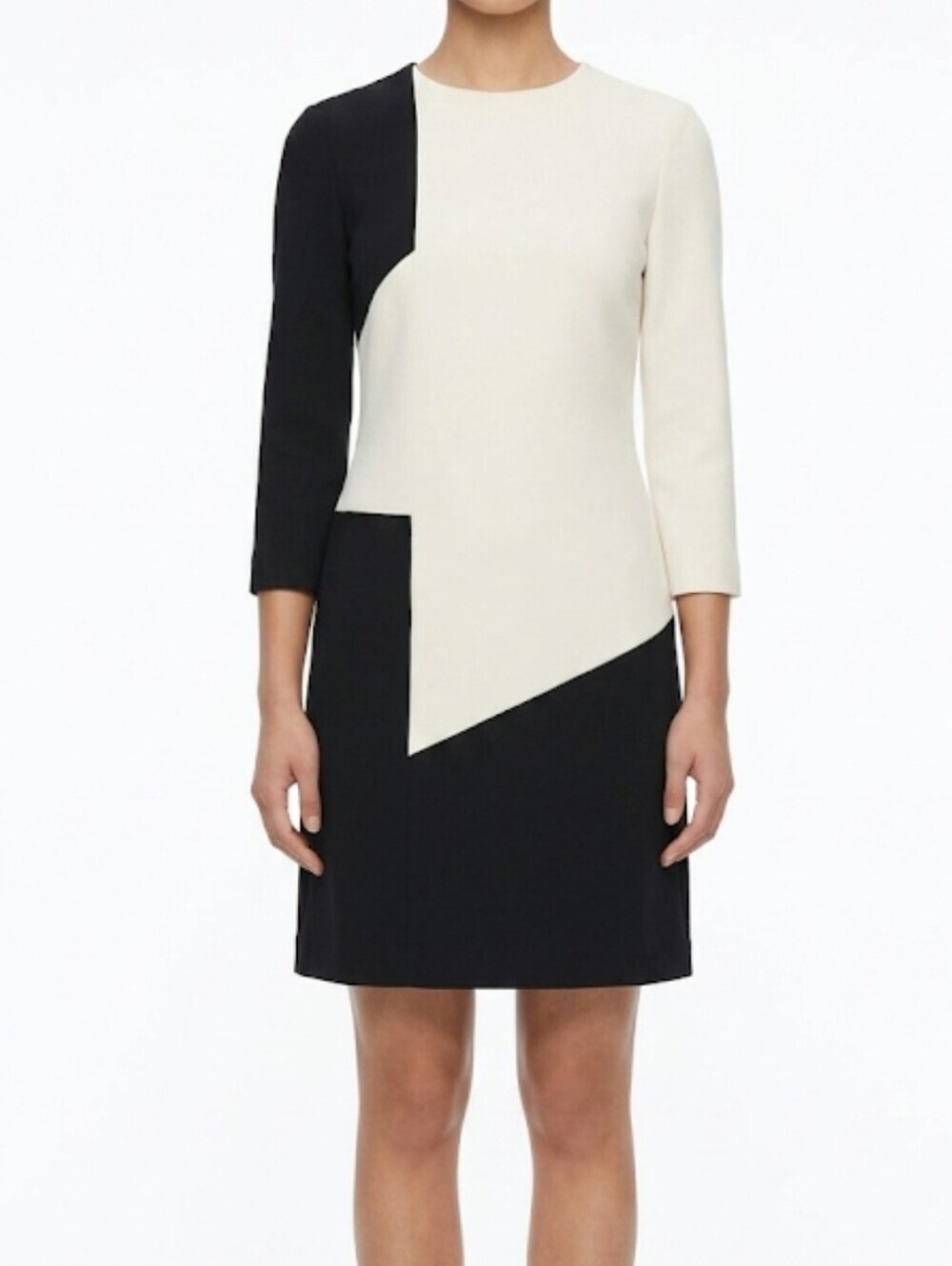 WORTH New York Black & White Asymmetrical Shift Dress Long Sleeves Size 8